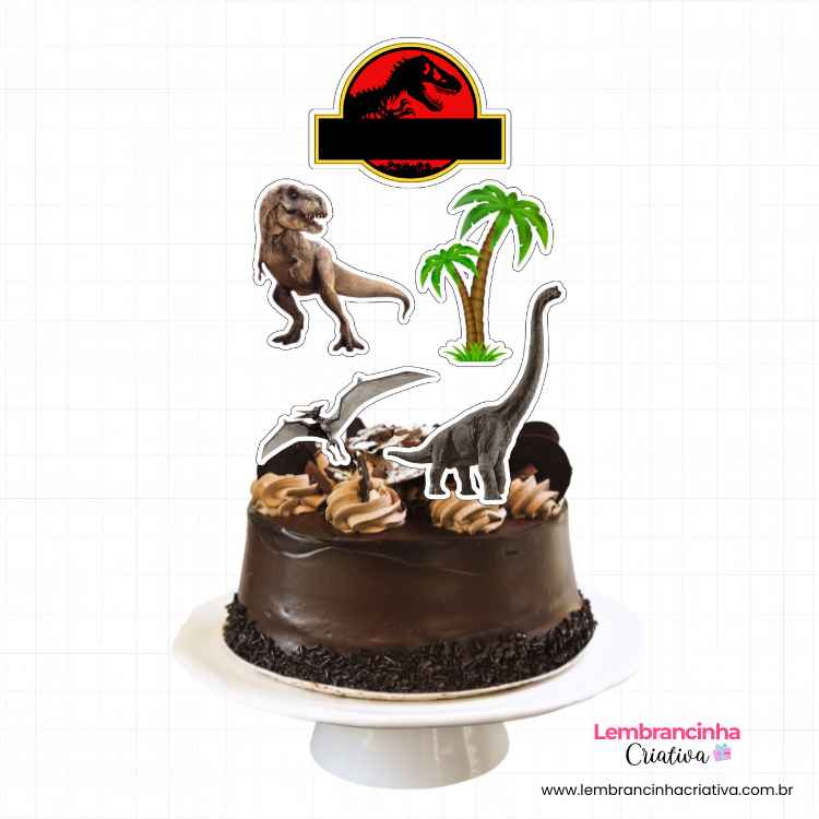 bolo de chocolate com topo de bolo jurassic park