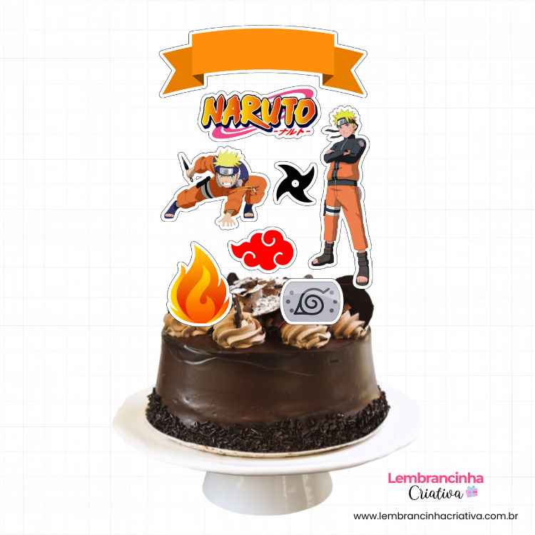 bolo de chocolate com topo de bolo naruto