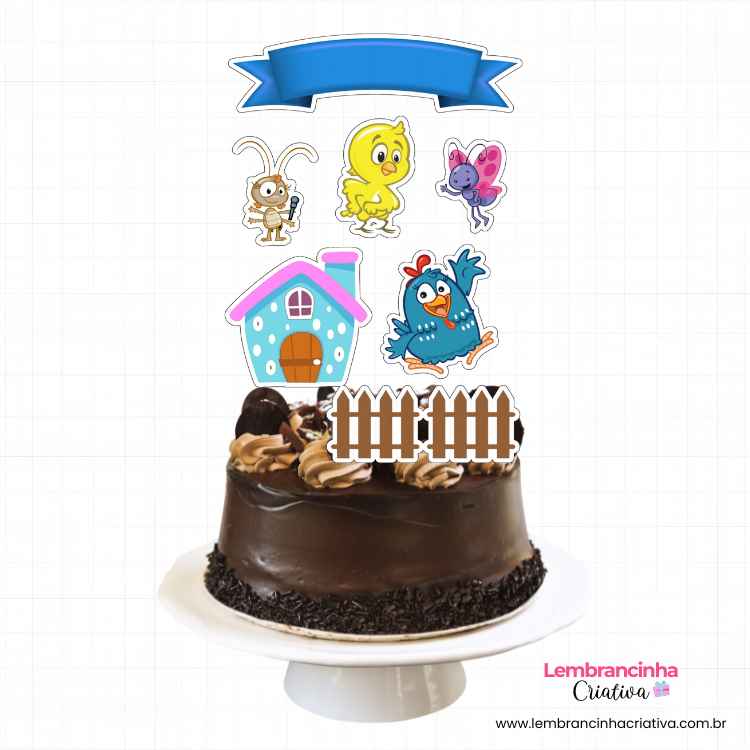 bolo de chocolate com topo de bolo galinha pintadinha