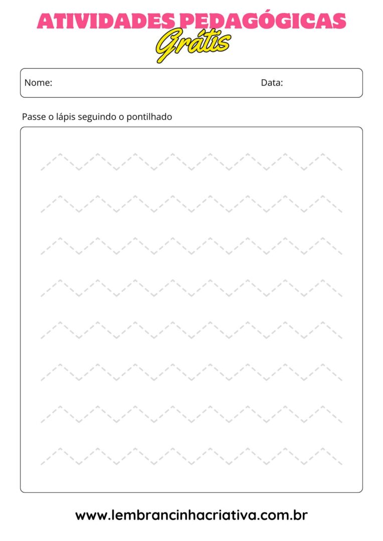 folha atividade de coordenação motora pontilhado zig zap para crianças