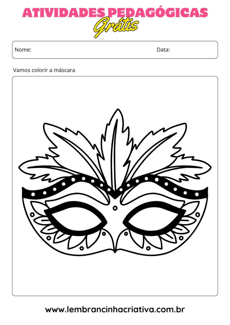 desenho de máscara de carnaval para pintar, modelo 1