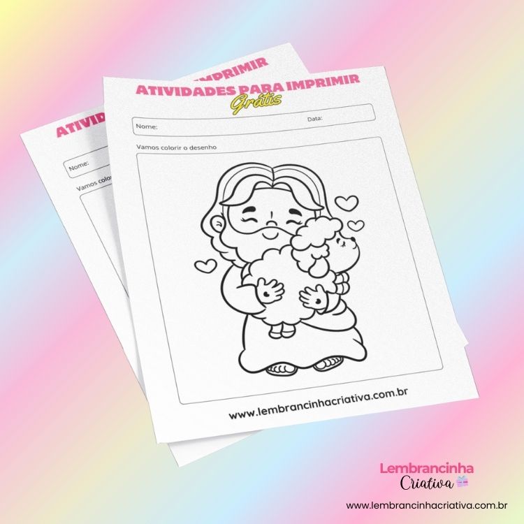 duas folhas impressas de desenhos de Jesus para colorir