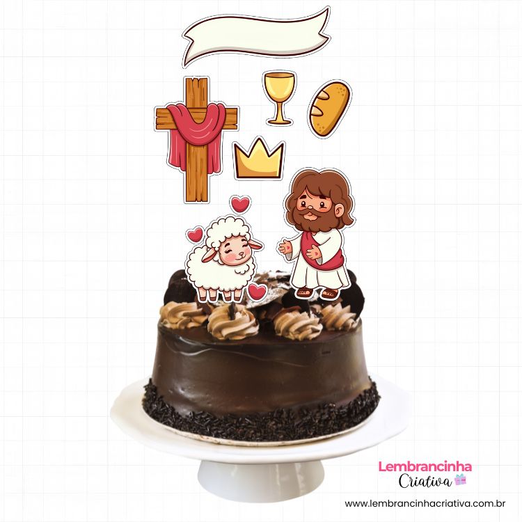 bolo de chocolate com topo de bolo páscoa cristã