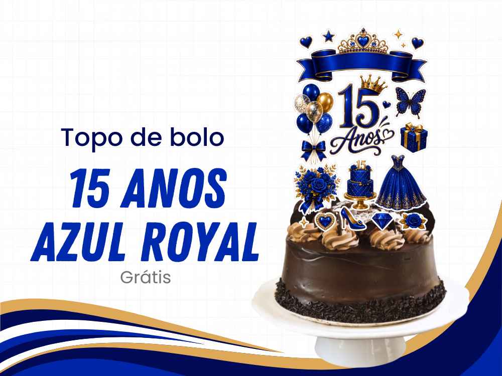 topo de bolo 15 anos azul royal