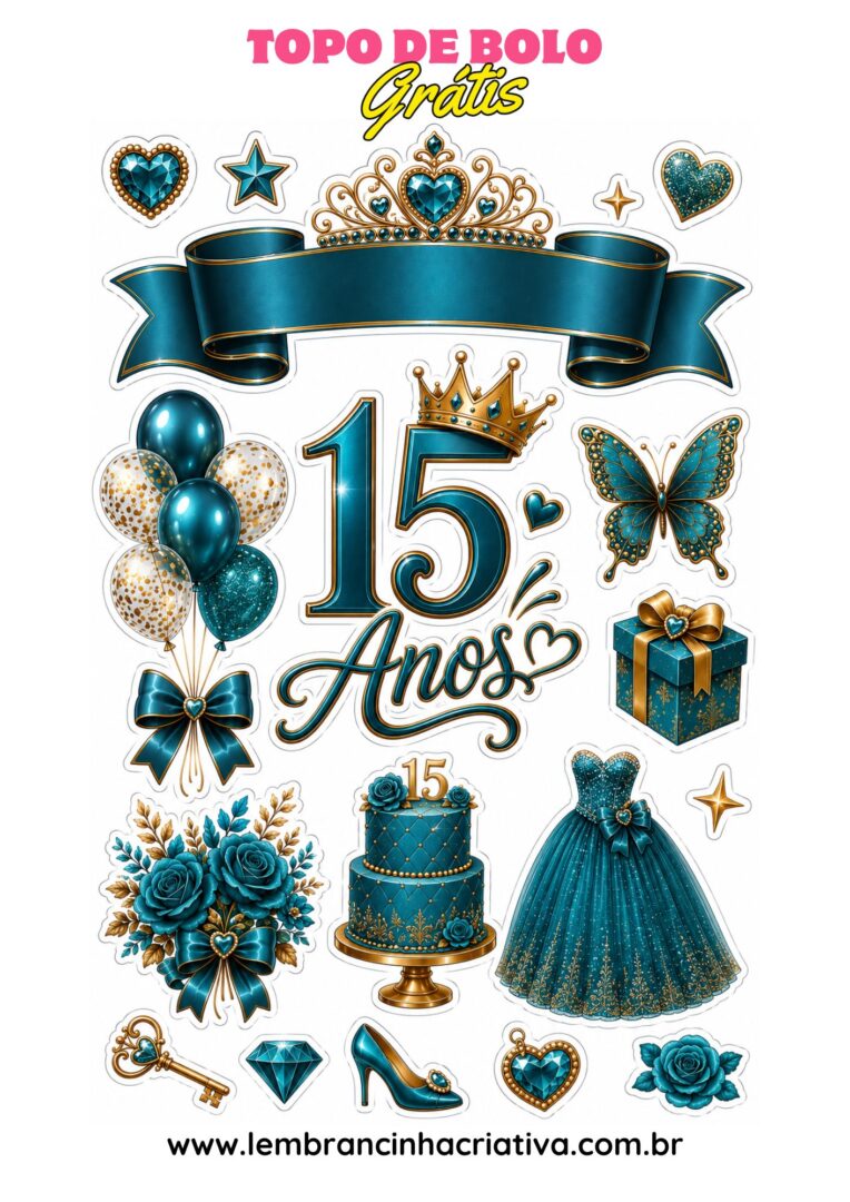 topo de bolo 15 anos azul tiffany