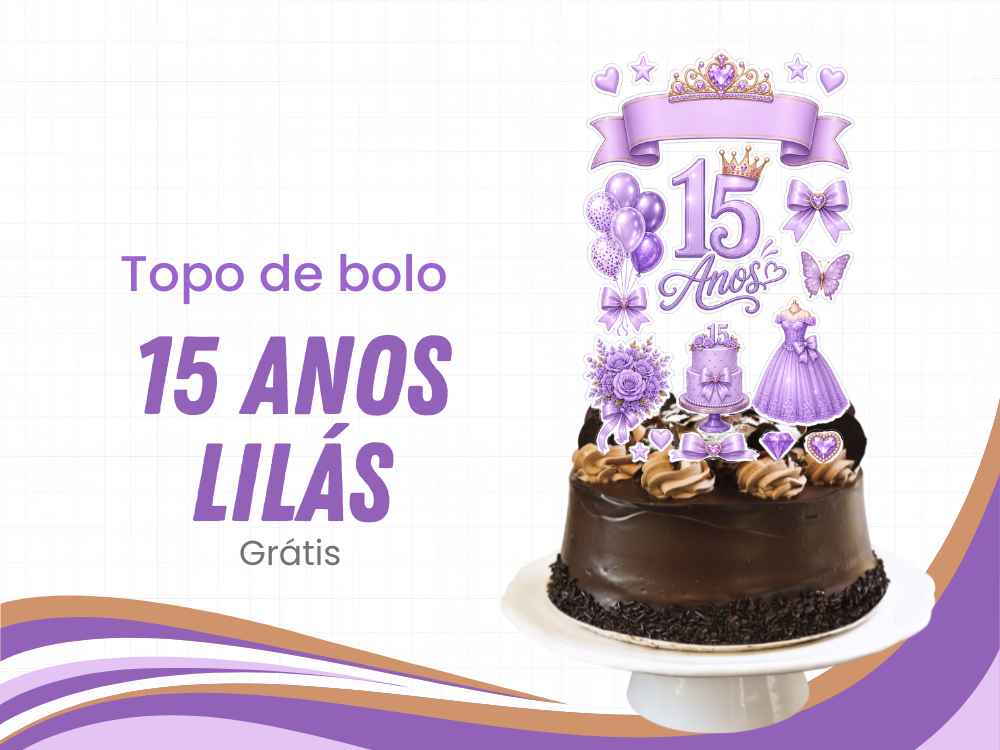 topo de bolo 15 anos lilás