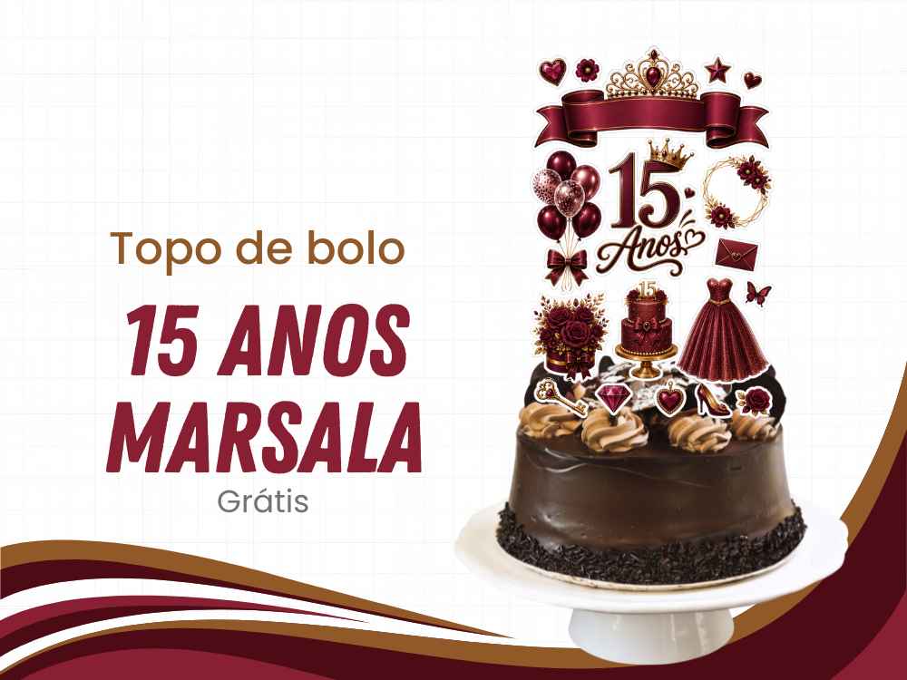 topo de bolo 15 anos marsala