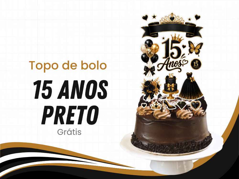 topo de bolo 15 anos preto e dourado
