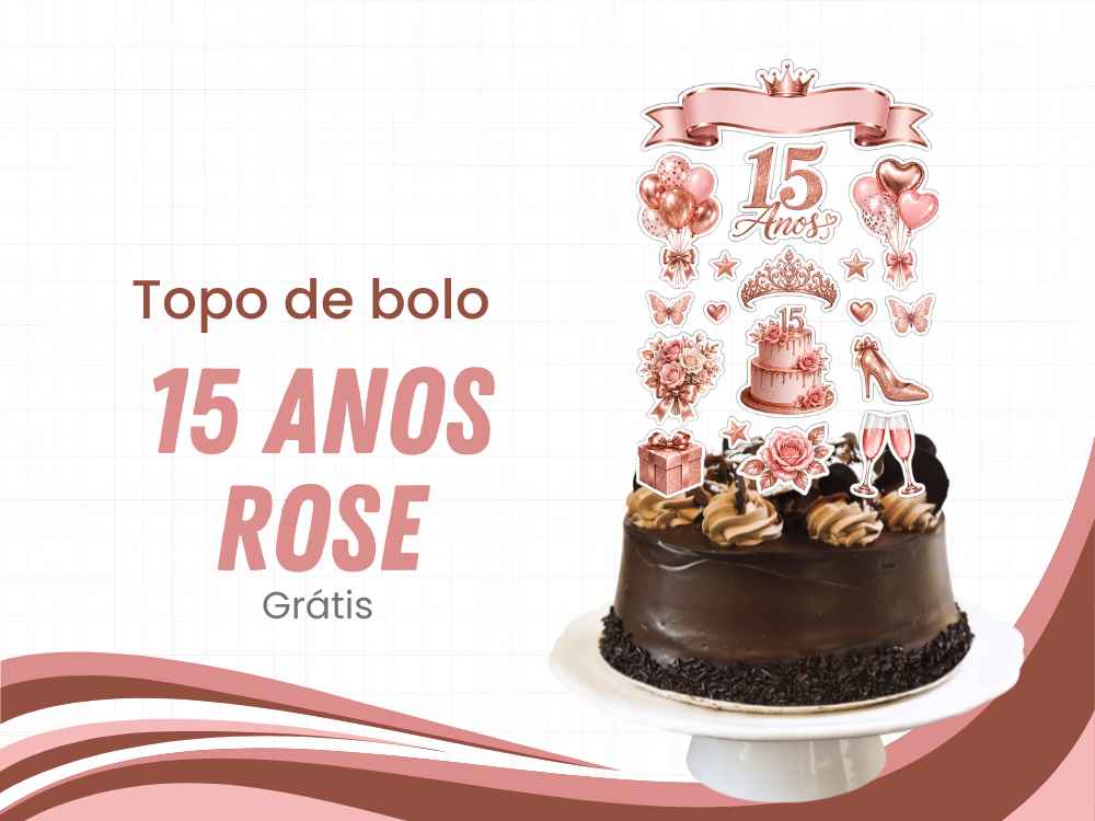 topo de bolo 15 anos rose gold